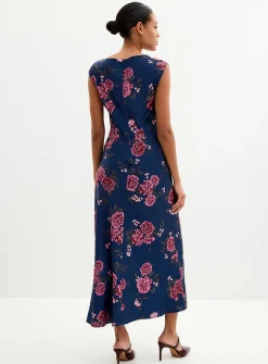 Twisted waist floral satin dress