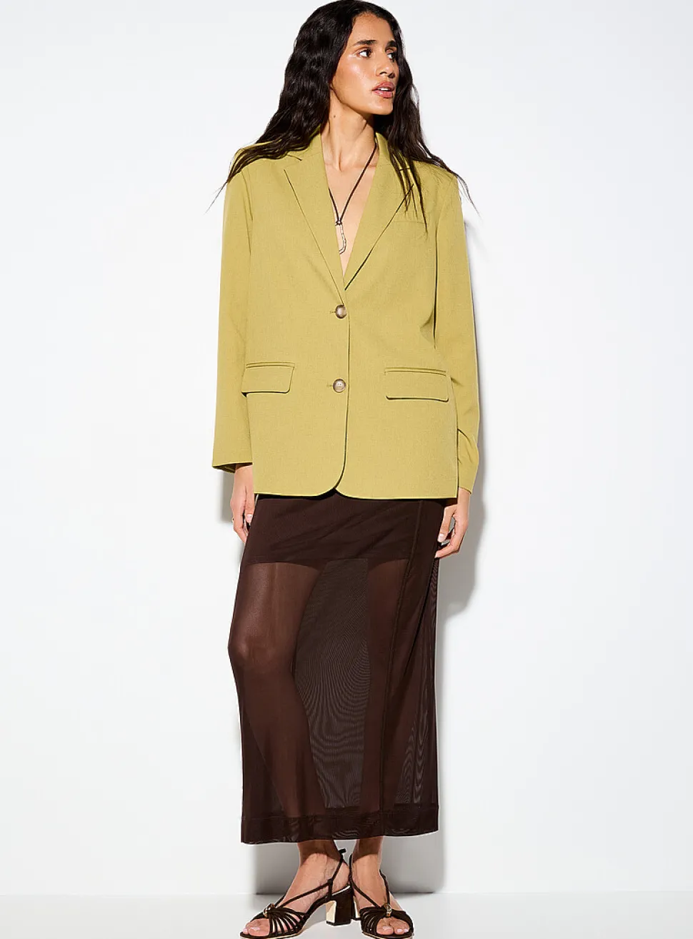 Two-button loose chartreuse blazer
