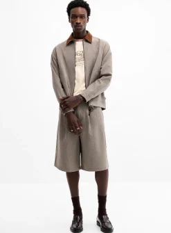 Two-tone soft twill pleated Bermudas