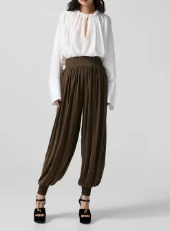 Velvety draped jersey balloon pants