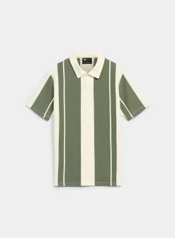 Vertical stripe ribbed polo