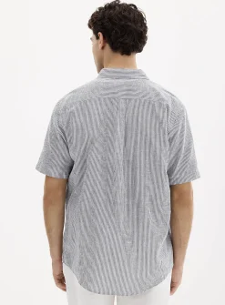 Vertical twin-stripe linen shirt