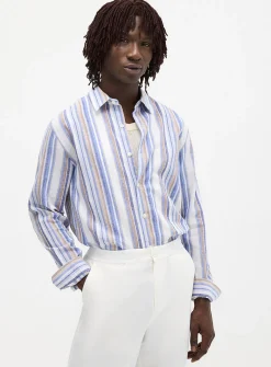 Vertical-stripe linen shirt