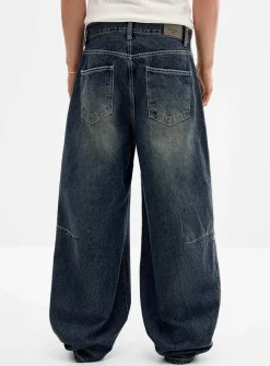 Vintage blue darted-knee baggy jean