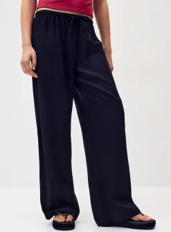 Viscose and linen wide-leg pant