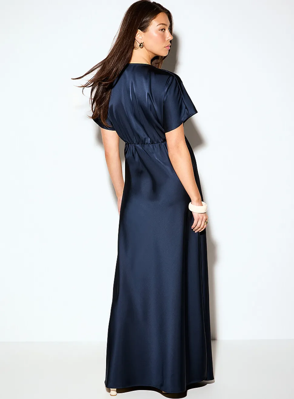 V-neck double-face satin maxi dress