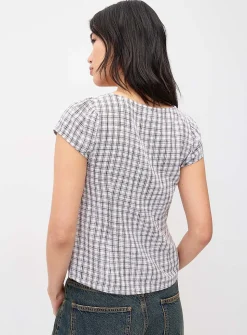 V-neck linen-blend blouse