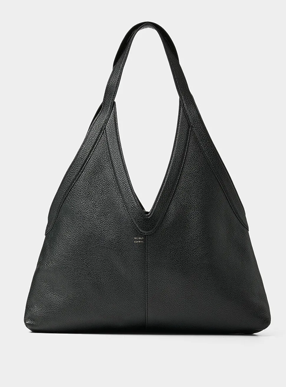 V-shaped cutout supple leather tote bag