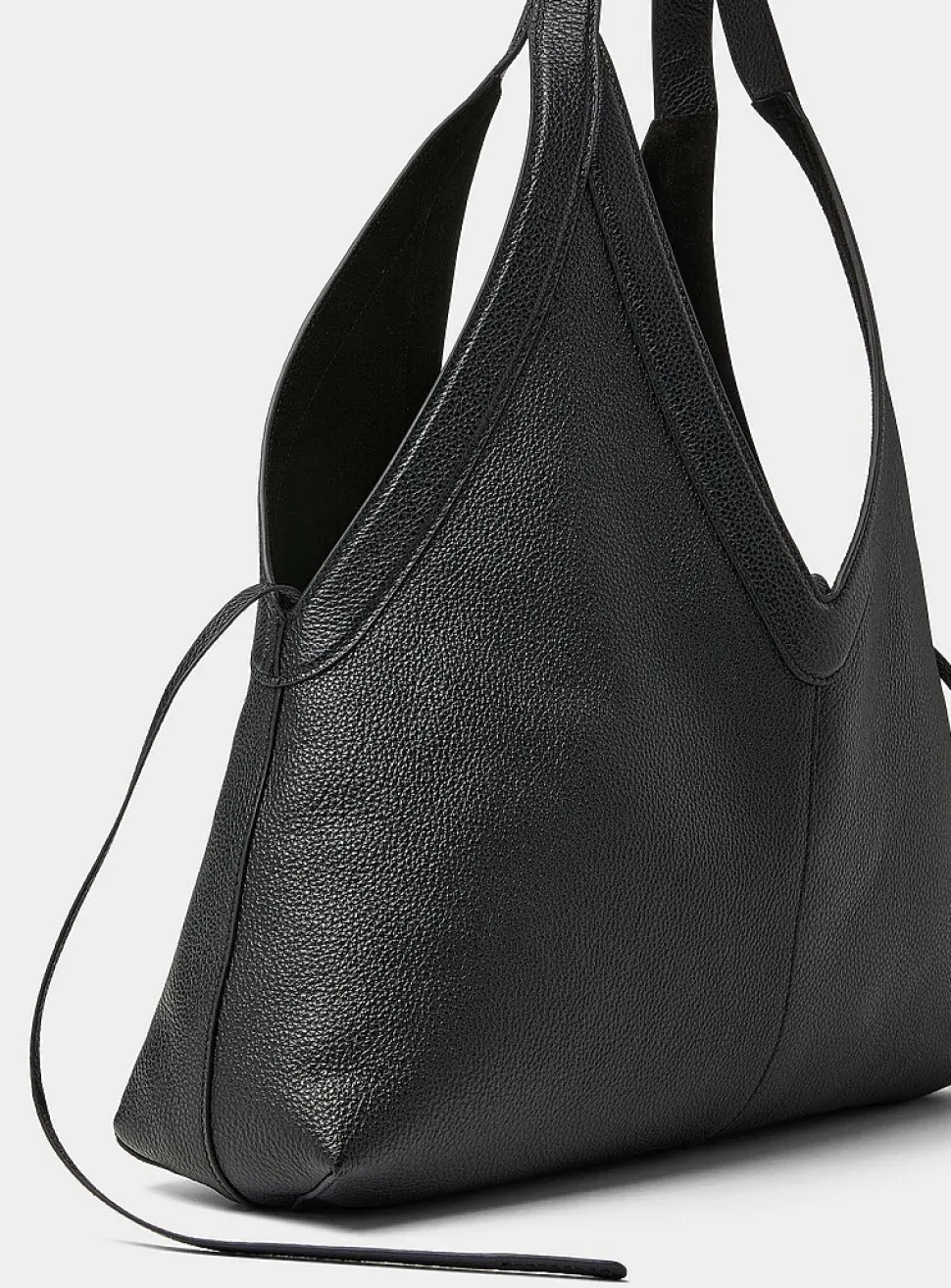 V-shaped cutout supple leather tote bag