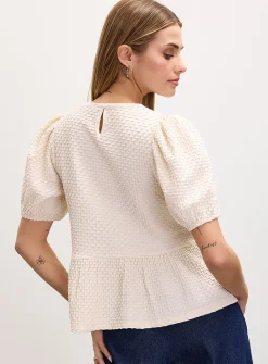 Waffle knit peplum waist T-shirt