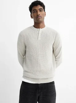 Waffle-knit Henley sweater