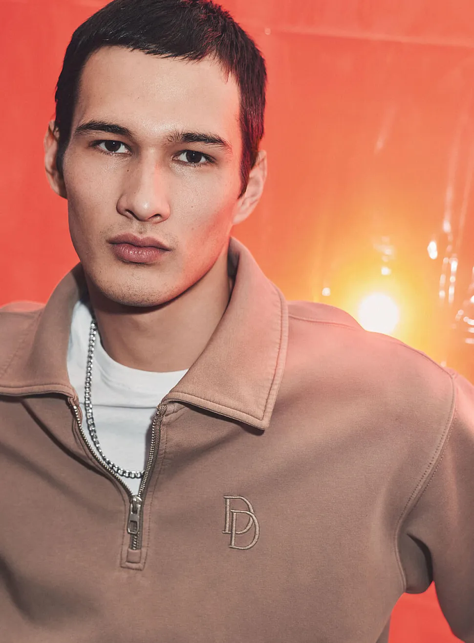 Washed double-knit jersey polo sweatshirt