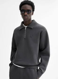 Washed double-knit jersey polo sweatshirt