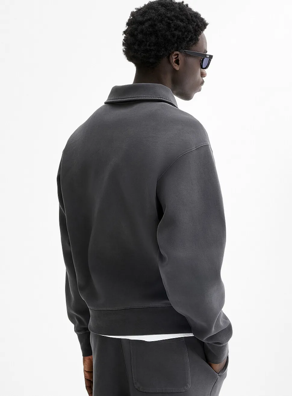 Washed double-knit jersey polo sweatshirt