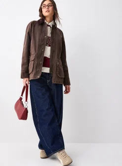 Waxed-finish ribbed-collar jacket