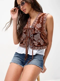 Western flowers velvet vest