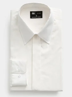 White hidden-button shirt