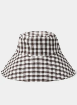 Wide gingham-brim bucket hat