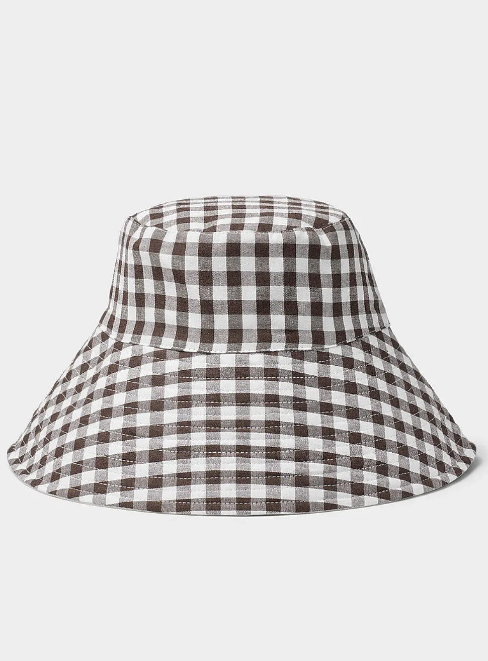 Wide gingham-brim bucket hat