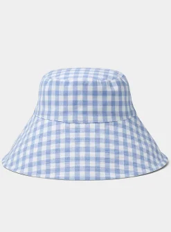 Wide gingham-brim bucket hat