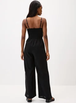 Wide-leg linen-blend jumpsuit