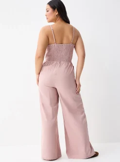 Wide-leg linen-blend jumpsuit