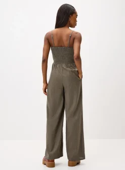 Wide-leg linen-blend jumpsuit