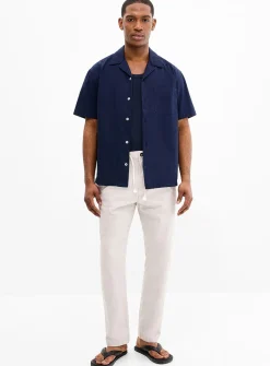 Windowpane check linen-touch pant