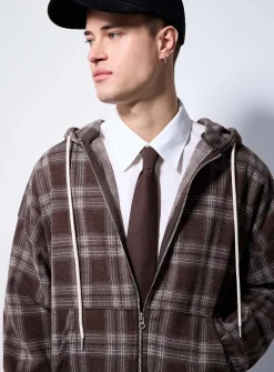 Windowpane check zipped hoodie