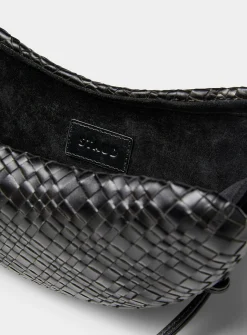 Woven leather crescent clutch