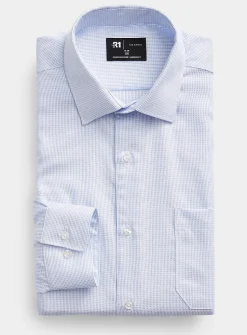 Wrinkle-free light blue jacquard check shirt