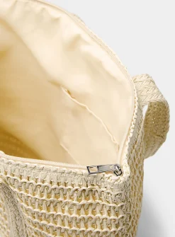 XL braided straw tassel-charm tote bag