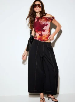 XL flowers twisted-strap micro-mesh cami