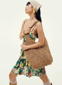 XL openwork braided straw tote bag