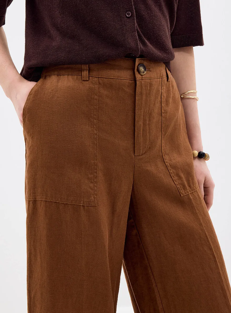 XL pockets pure linen cropped pant