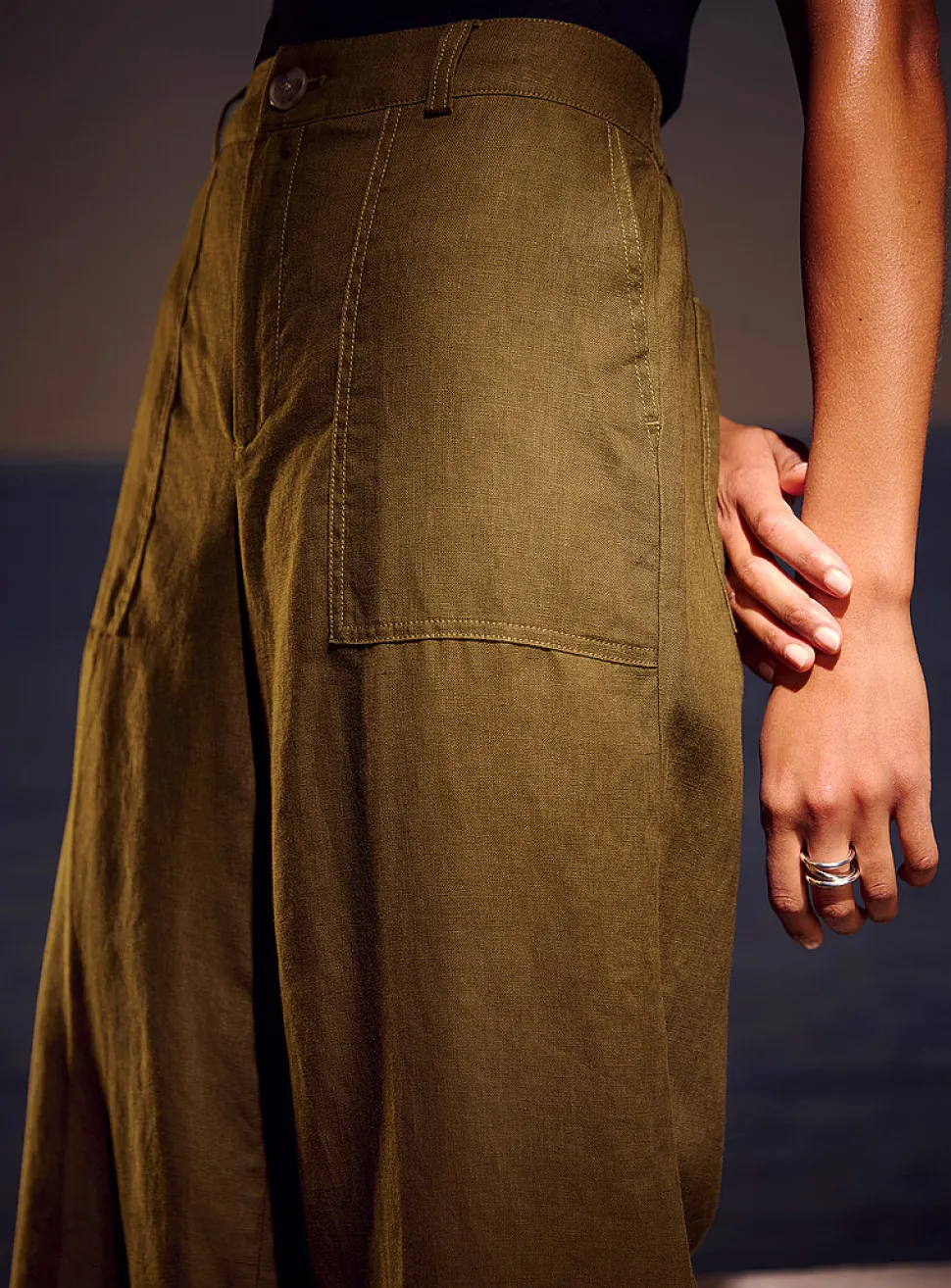 XL pockets pure linen cropped pant