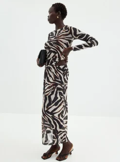 Zebra mesh round-collar top