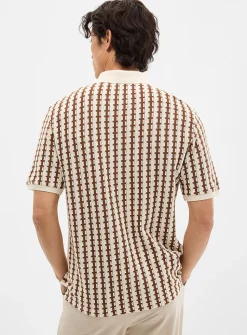 Zip-neck jacquard knit polo