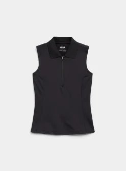 Zip-neck sleeveless piqué golf polo